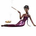 Handgefertigte Keramik-Aroma-Statue einer afrikanischen Frau in elegantem lila Kleid. - Afrikanische Frau Violett Stil