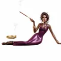 Handgefertigte Keramik-Aromastatue einer Frau in einem glänzenden lila Metallic-Kleid. - Metallisches Violett Stil
