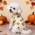 Cute autumn dog vest with thanksgiving turkey and gift print, soft pet apparel for small dogs. - S / Turkey Meal T-Shirt / Yellow