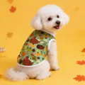 Cute autumn dog vest turkey pumpkin print pet shirt for small dogs breathable apparel - S / Harvest Farm Vest / Green