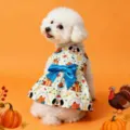 Cute Dog Dress Holiday Pet Clothes with Blue Bow and Festive Print for Small and Medium Dogs Variant - S / Turkey Meal Dress / Orange