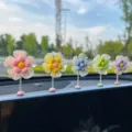 Cute car dashboard shaking flower ornament spring floral interior decoration accessory - Swing Wick Style / 5 Flowers Pack