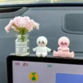 Lindo adorno para salpicadero de coche mini figuras de dibujos animados decoracion interior - Paniculada rosa + figura blanca + figura rosa con adhesivo sin marcas