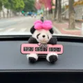 Niedlicher Panda Auto temporäre Parkkarte Plüschtier kreatives Telefonnummernschild Zubehör - Panda mit rosa Schleife und rosa faltbare Parkkarte / Rosa