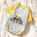 Camiseta de verano transpirable a rayas para mascota perro pequeño con osito tierno - XS / Rayas Amarillas