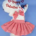 Bonito vestido de perro a rayas rojas y blancas con lazo, ropa para cachorros primavera verano. - M / Falda Midi a Rayas Rojas
