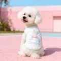Lindo chaleco de verano para cachorro ropa transpirable para mascotas con unicornio, blanco. - XS / Borde Verde