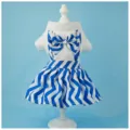 Dog dress pet clothes cute blue chevron skirt puppy apparel summer pet wear cute bowknot outfit - Blue Striped Skirt