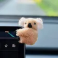 Fuzzy plush koala car pendant, cute animal interior decoration ornament, fluffy hanging accessory. - Decorative Figurines / Khaki