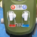 Mini water dispenser decoration for electric bikes, funny motorcycle accessories, cute car ornament. - Transparent Faucet (Red and Blue with Sticker)