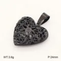 Pendentif médaillon cœur en acier inoxydable, design ajouré filigrane, bijou noir élégant. - Style 1 / Noir