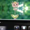 Car cute dragon bobblehead dashboard ornament spring shaking head interior decoration accessory - Dragon Baby (Leaf Style) / 1 Piece / Transparent Pink