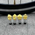 Cute yellow chick bicycle tire valve caps, funny creative tire air port decor 4pcs set - 4 Pieces/Pack / Little Yellow Chicken Family Pack