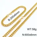 Ensemble collier et bracelet gourmette cubaine en acier inoxydable doré, bijou hip-hop. - Collier et bracelet couleur or