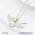 Collier pendentif cœur ailes d'ange en acier inoxydable avec chaîne accessoire bijou mode femme - Style 1 Couleur Acier