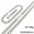 Detail de chaine gourmette en acier inoxydable, montrant bracelet, collier, dimensions et poids. - Collier et bracelet couleur acier