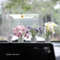 Cute car dashboard ornament set with rabbit figurine and flower vases for auto interior decor - Sniffing Rabbit + Three Piece Vase Set