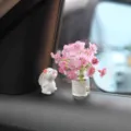 Lindo adorno de carro conejo con florero rosa salpicadero decoración interior accesorio - Conejo Olfateador + Jarrón de Begonia Rosa