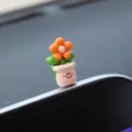 Cute mini flower potted plant ornament for car dashboard and desktop decor, resin material. - Orange Potted Plant Figurine
