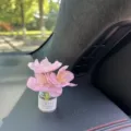 Mini florero de ventilación de coche adorno decoración de salpicadero estilo fresco - Jarrón de Hojas Grandes / Rosa