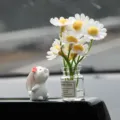 Lindo adorno de salpicadero de coche figura de conejo con jarrón de vidrio de margarita - Conejo Olfateador + Jarrón de Margarita Blanca