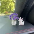 Mini juego de decoración interior de coche con jarrón de flores y figura de ciervo. - Jarrón Paniculata + Ciervo Arrodillado / Púrpura