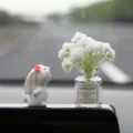 Cute rabbit car ornament with flower vase, white resin animal figurine interior decor variant. - Sniffing Rabbit + White Gypsophila Vase