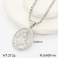 Collier pendentif madone religieuse en acier inoxydable avec chaîne vintage 33x26mm - Steel Color Style 1