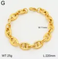 Bracelet gourmette ancre en acier titane plaqué or, 11mm de large 220mm de long bijou. - Boucle Dorée Type 1