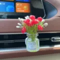 Auto Lueftungsschlitz Parfum Diffusor Glasvase mit roten kuenstlichen Blumen Autodeko - Roter Jasmin