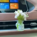Auto Lüftungsschlitz Parfüm Flasche mit künstlicher Blumen Vase Dekoration, frischer Duft. - Rosa Jasmin