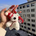 Cute West Highland White Terrier plush keychain bag charm fluffy puppy toy pendant - Heart Scarf Red Hat Westie Red Lanyard