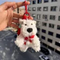Cute fluffy white dog plush keychain with red scarf cute bag charm key ring accessory - Red White Scarf Westie Red Lanyard