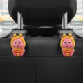 Car back seat headrest hooks, cute cartoon animal design, multi-functional vehicle hangers. - Bee Beaver / Pack of 2