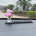 Auto temporäres Parkschild mit süßer Blumenvasen-Dekoration, elegantes Autozubehör für den Innenraum. - Lila Begonie + Schwarze Basis