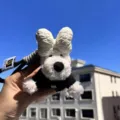 Cute West Highland White Terrier plush bag charm with black jacket and bow keychain. - White Bow Westie Black Sweater Black Lanyard