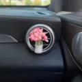 Car air vent flower aromatherapy clip, mini glass bottle with pink gypsophila for decor. - Morning Glory / Rose Red