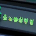 Miniature cute green resin frog car dashboard ornaments set, cute animal figurines - 6 Luminous Small Frogs