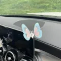Butterfly car vent clip ornament, blue pink gradient wing design, cute auto interior accessory. - Adhesive Type / Blue