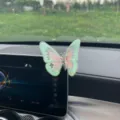 Mesh embroidered butterfly car air vent clip ornament in lovely green and pink style. - Adhesive Type / Green