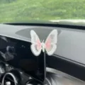 Cute butterfly car air vent clip, embroidered lace wing interior accessory for auto decoration. - Adhesive Type / White