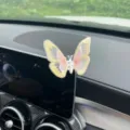 Car butterfly air vent decoration mesh embroidered cute pink yellow variant ornament accessory - Adhesive Type / Yellow