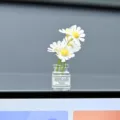 Mini florero de vidrio para tablero de automovil con lindas flores artificiales de margaritas - Girasol Blanco