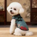 Vestido cheongsam de verano para mascotas perros pequeños teddy pomeranian estilo chino - XS / Peonía Vintage