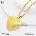 Collier pendentif médaillon cœur en acier inoxydable doré avec gravure élégante vue principale - 42x40mm / Motif Doré