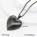 Collier pendentif médaillon cœur en acier inoxydable noir, vue détaillée dimensions poids. - 42x40mm / Style Plat Noir