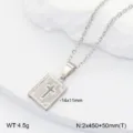 Collier pendentif médaillon livre croix en acier inoxydable détail avec chaîne élégante. - Médaillon Livre Croix / Argent