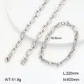 Bel ensemble de collier et bracelet en acier inoxydable à maillons géométriques ovales. - Style 2