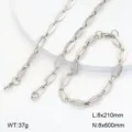 Vue détaillée de l'ensemble de collier et bracelet en acier inoxydable géométrique. - Style 3