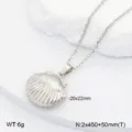 Collier pendentif médaillon coquillage en acier inoxydable bijou chaîne femme élégant. - Pendentif Médaillon Coquillage / Argent